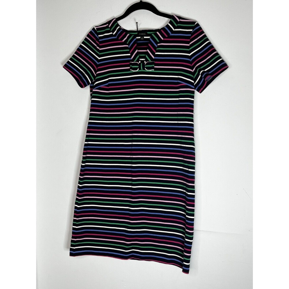Talbots Shift Dress Women's M Multicolor Stripe Knit Short Sleeve Keyhole Neck - Picture 3 of 7